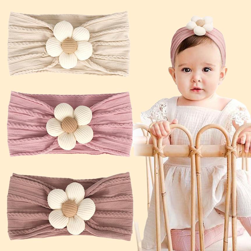 3er-Set Baby Mädchen Stirnbänder mit Schleife und Blumenmuster - Eliroom